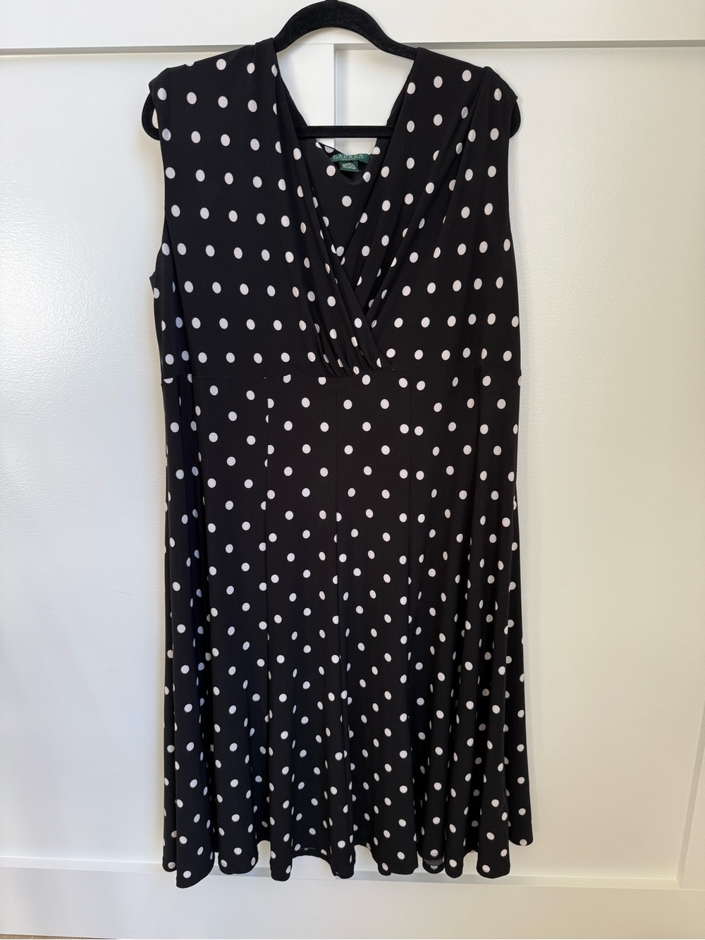 Ralph Lauren Sleeveless Black & White Polka Dot Dress Classic V-Neck Plus Size